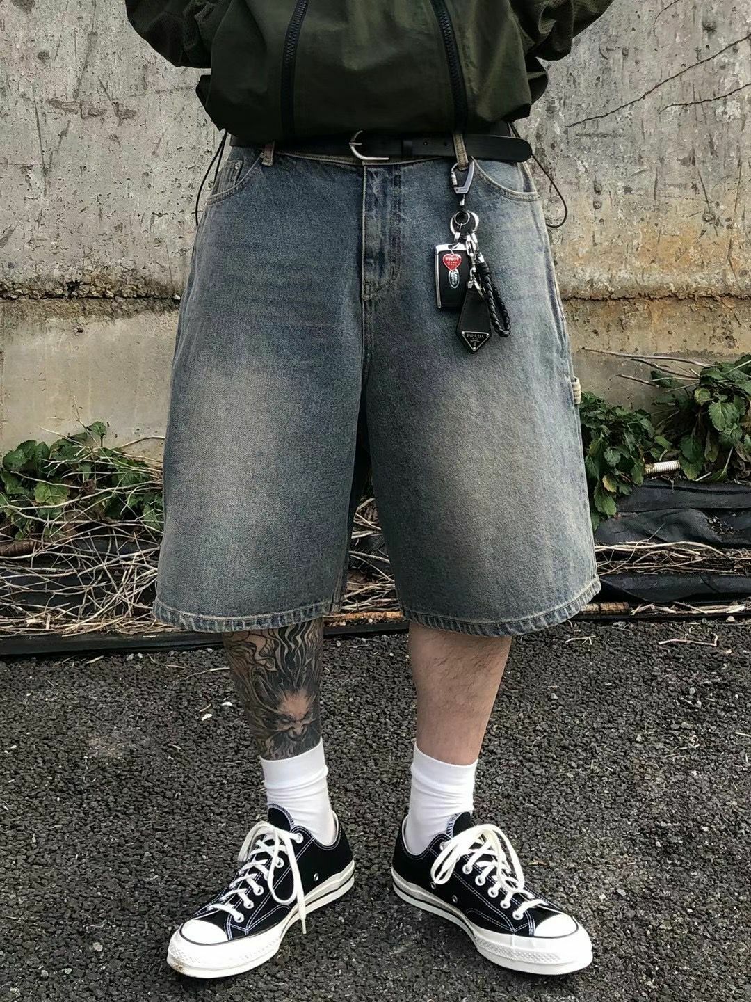 洗水拼色牛仔短褲 J678