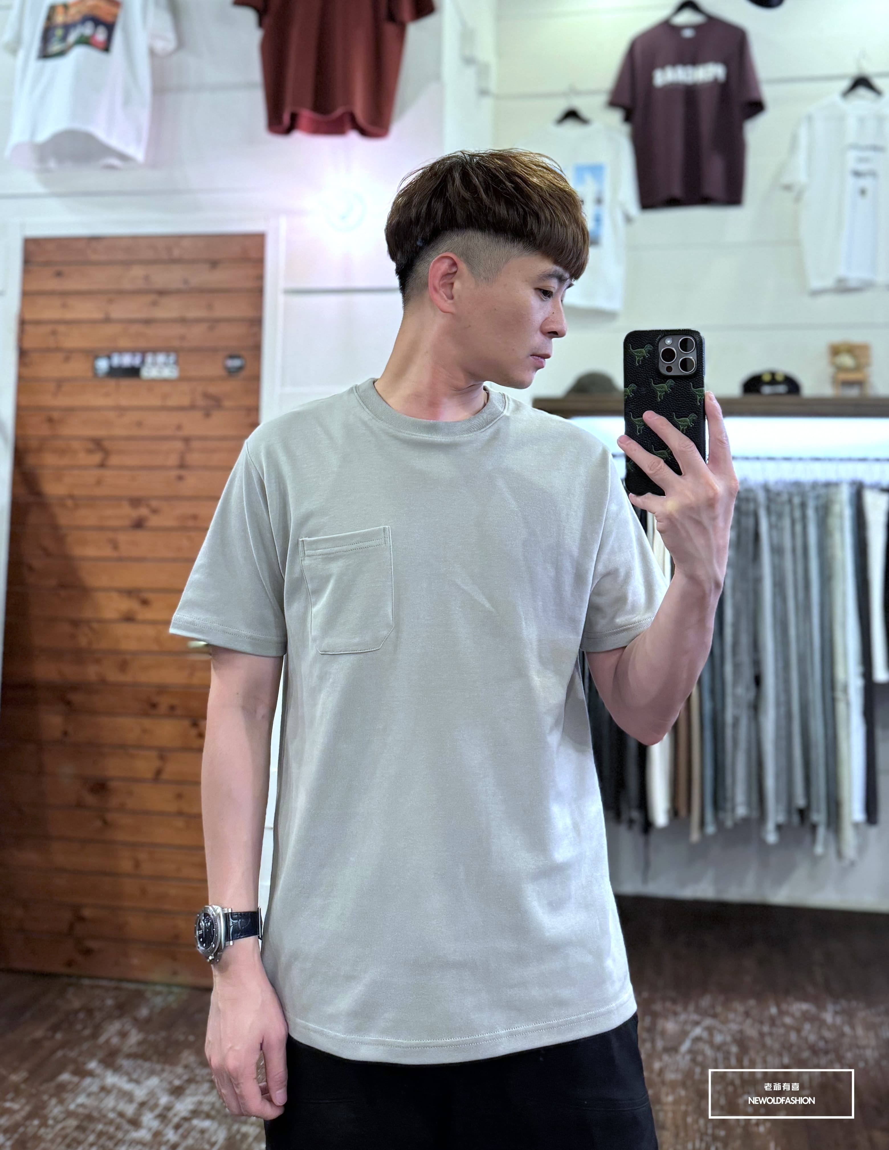 『新品上市』重磅原色胸口袋短T(NOF240488025)-卡其