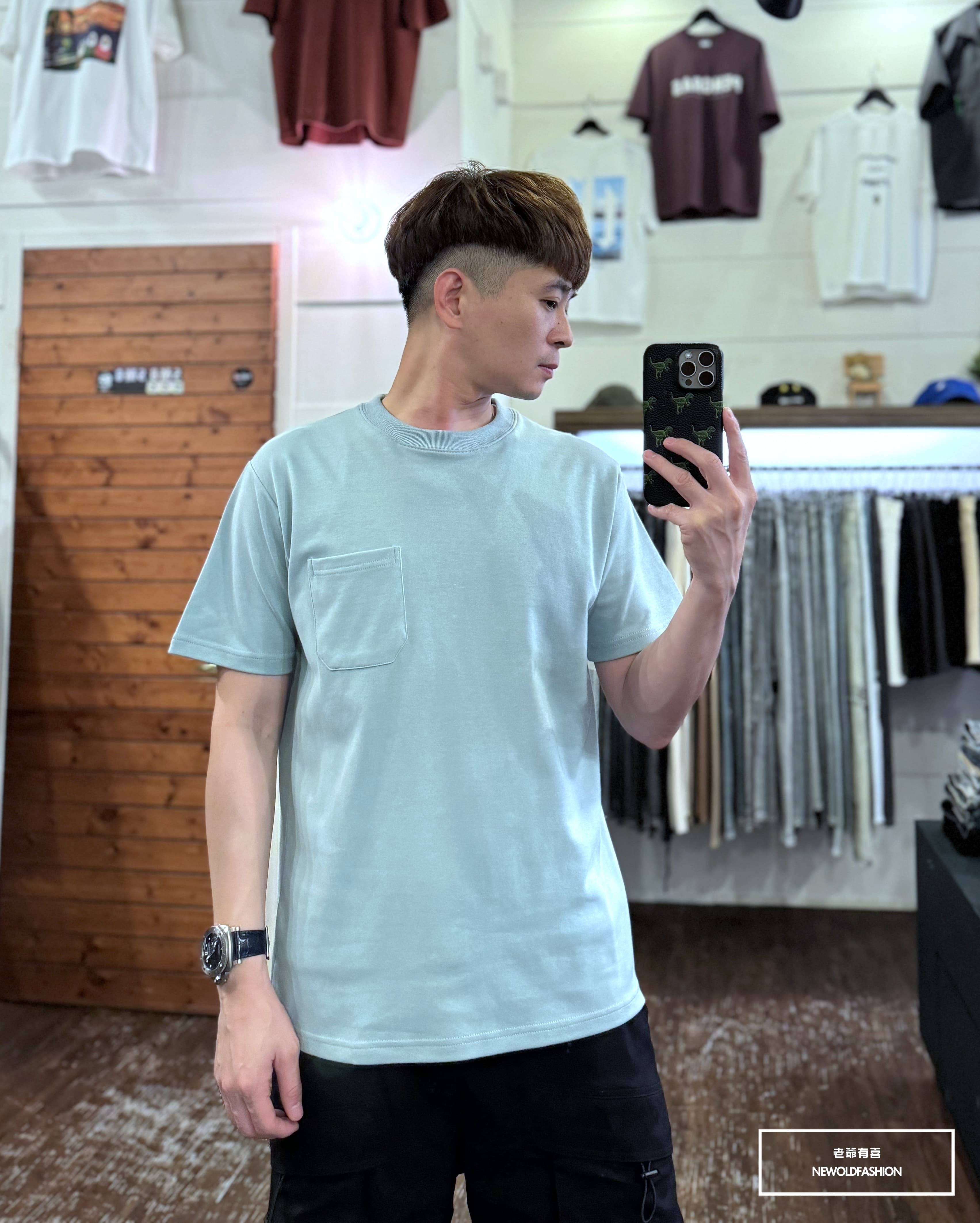 『新品上市』重磅原色胸口袋短T(NOF240488025)-淺藍