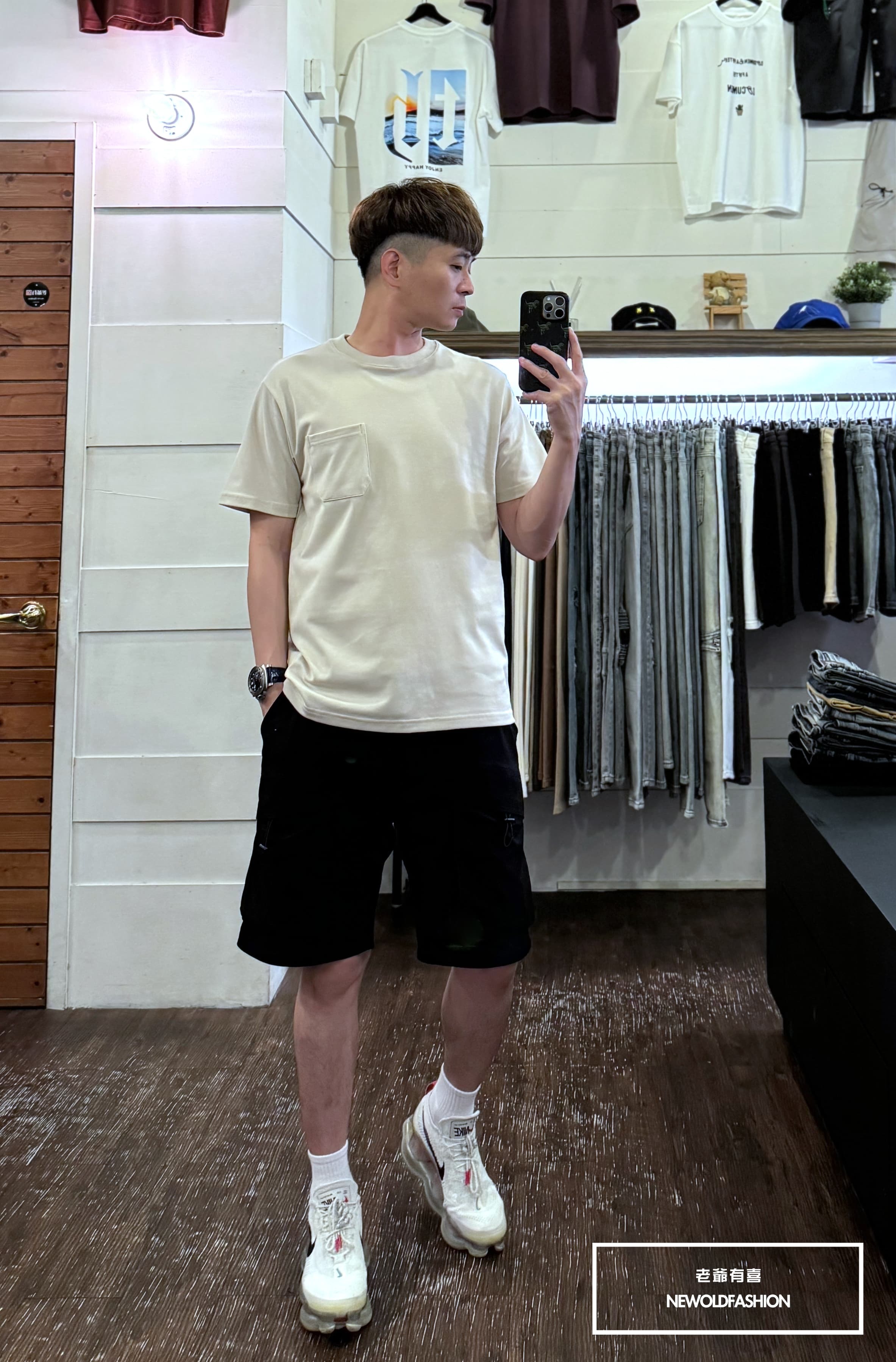 『新品上市』重磅原色胸口袋短T(NOF240488025)-米