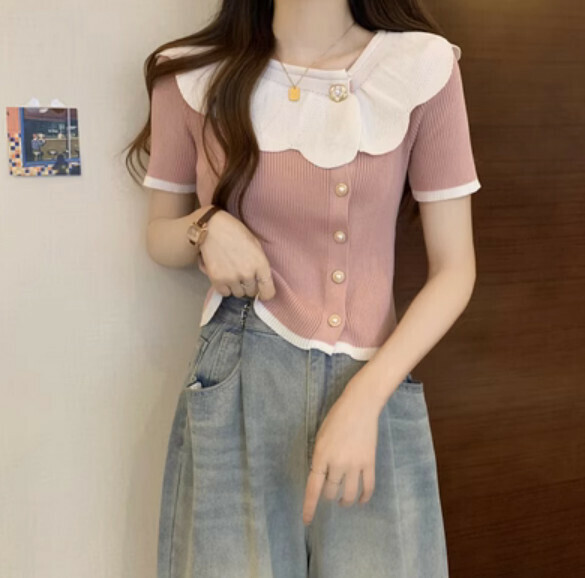 Summer Ice Silk Short Sleeve T (Pink) [Size: S-L] [Contact customer service to confirm the shipping size after placing an order]