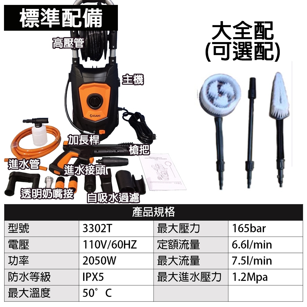 附發票｜3302T高壓清洗機｜自吸式洗車機 洗車機 龍頭自吸兩用 強力馬達165bar 台灣洗霸高壓清洗機