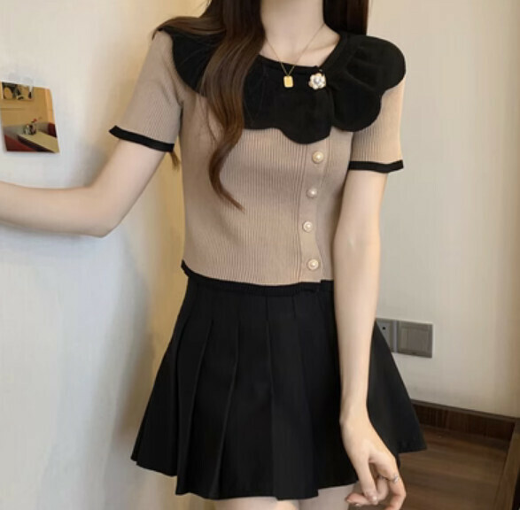 Summer Ice Silk Short Sleeve T (Apricot) [Size: S-L] [Contact customer service to confirm the shipping size after placing an order]