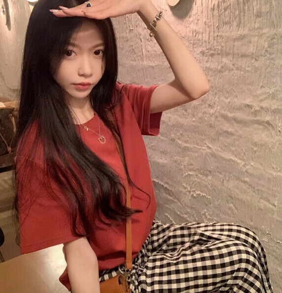 Summer loose and thin short sleeve t (cherry red) [size: S-XL] [Contact customer service to confirm the shipping size after placing an order]