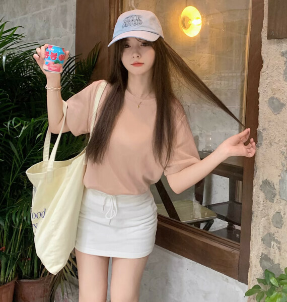 Summer loose and thin short sleeve t (clove powder) [Size: S-XL] [Contact customer service to confirm the shipping size after placing an order]