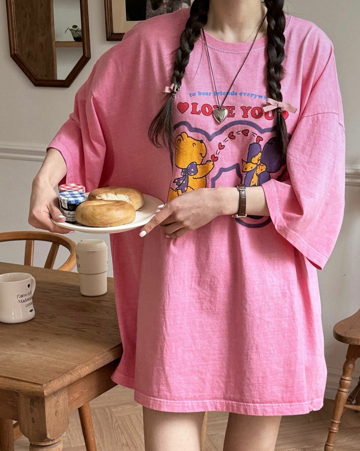 洗水熊仔圖案英文字短袖Tee T5421