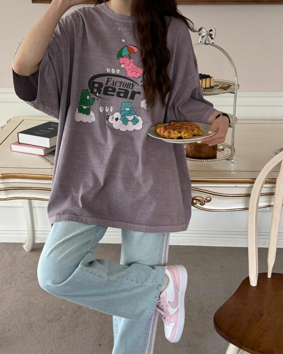 洗水熊仔圖案英文字短袖Tee T5423