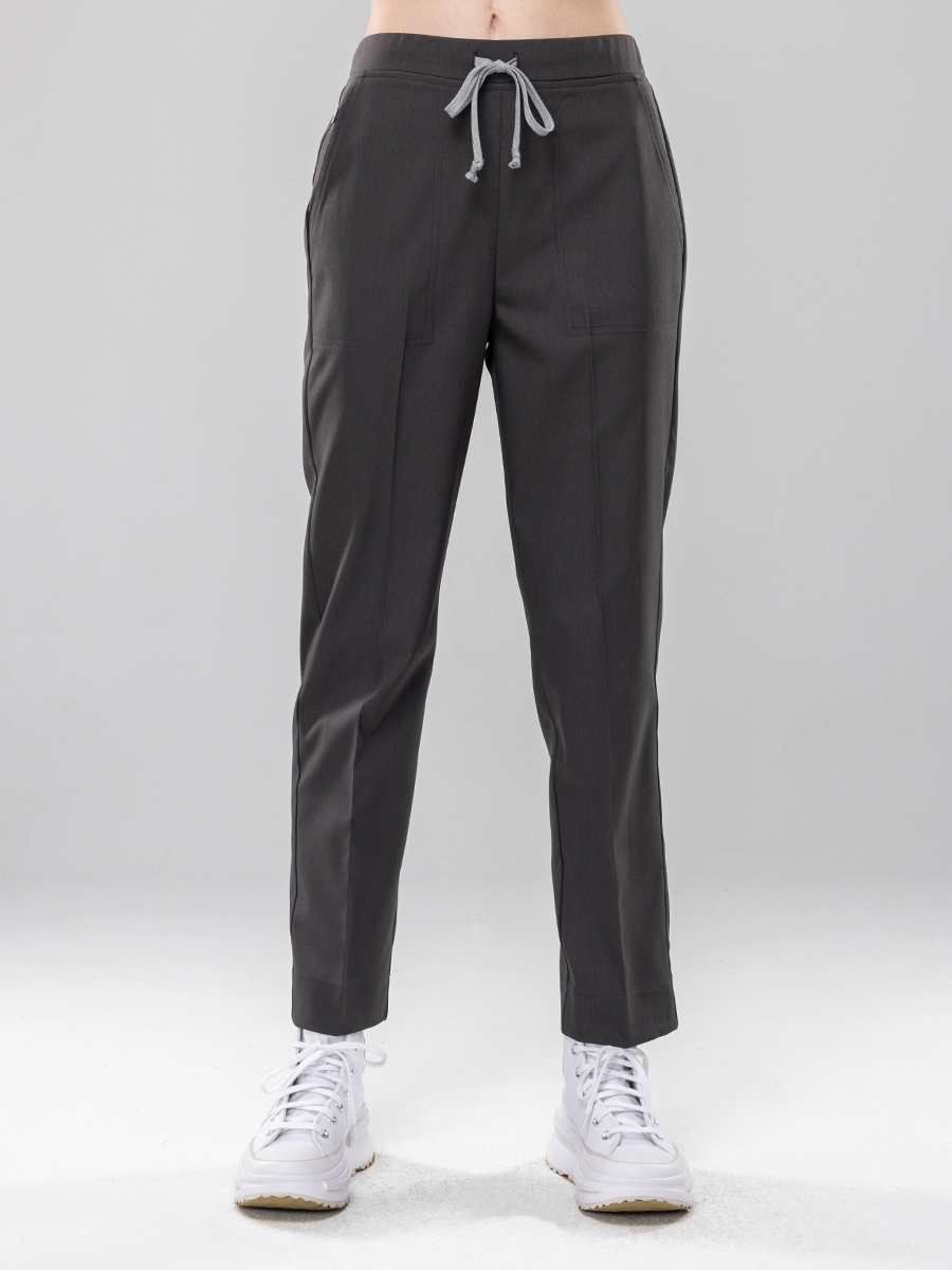 【 AB912-W7 】男女通用-鬆緊抽繩長褲-AB柔挺布-暗岩灰