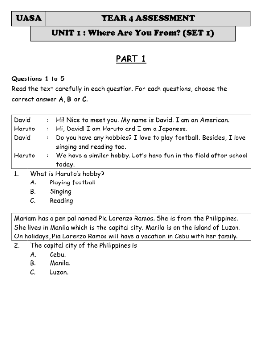 优学教育分享 UASA Bahasa Inggeris Year 4A（送stabilo 2B笔一盒）