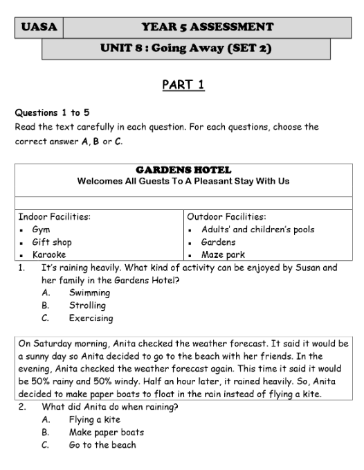 yx优学教育分享 UASA Bahasa Inggeris Year 5B