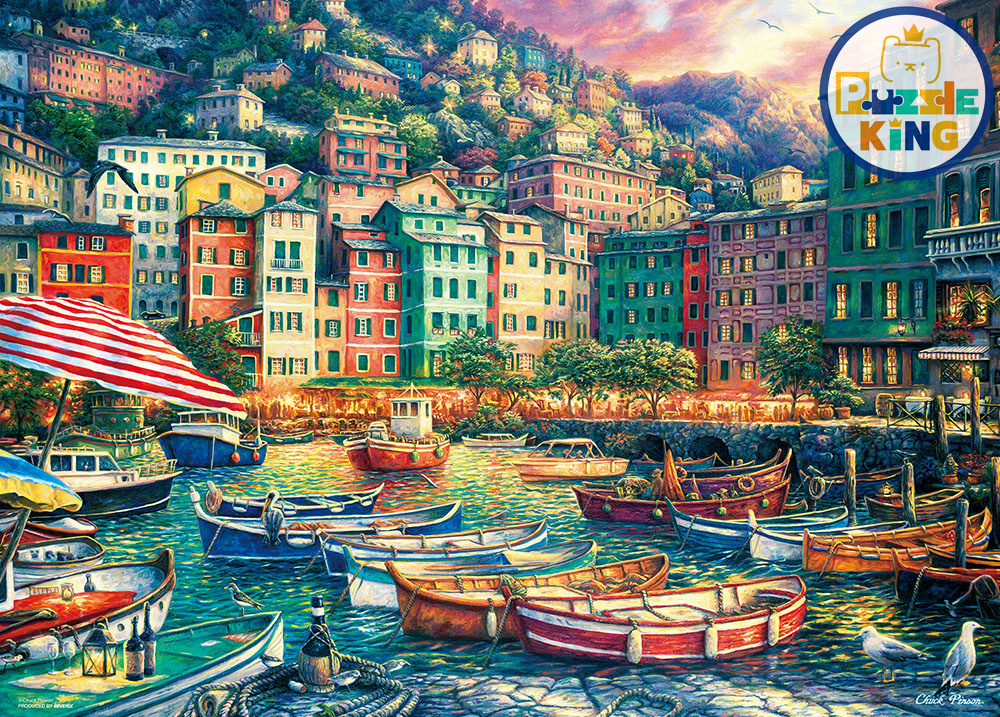 查克·平森-日落時分美麗的海港 (畫布紋理)