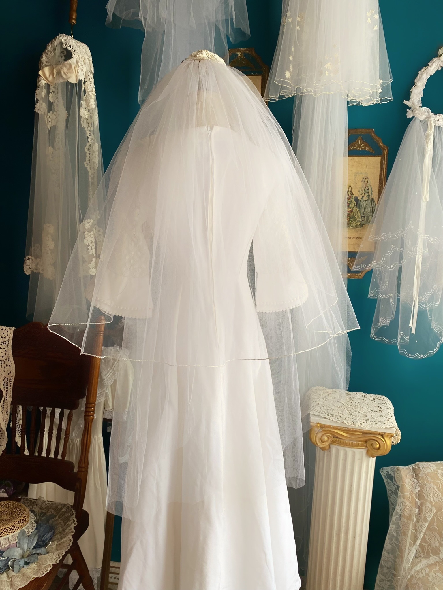 Vintage wedding veil /古著雙層珍珠頭紗