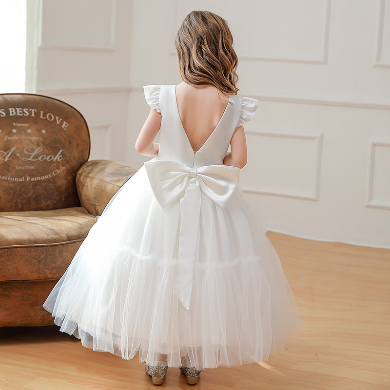 白色大露背蝴蝶結蓬蓬禮服裙