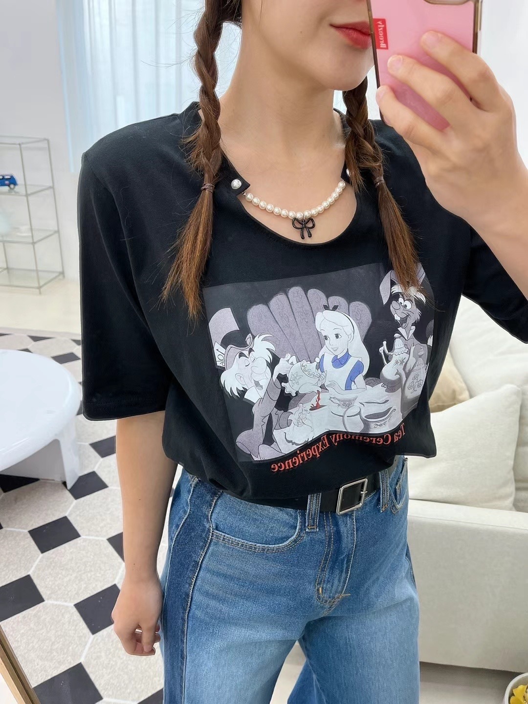 珍珠黑結掛飾艾莉絲T