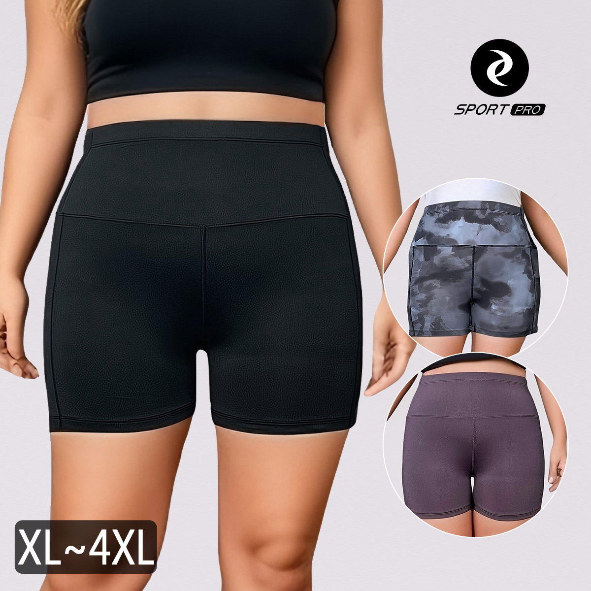 大碼收腹防翻側口袋三分健身/跑步/運動短褲*