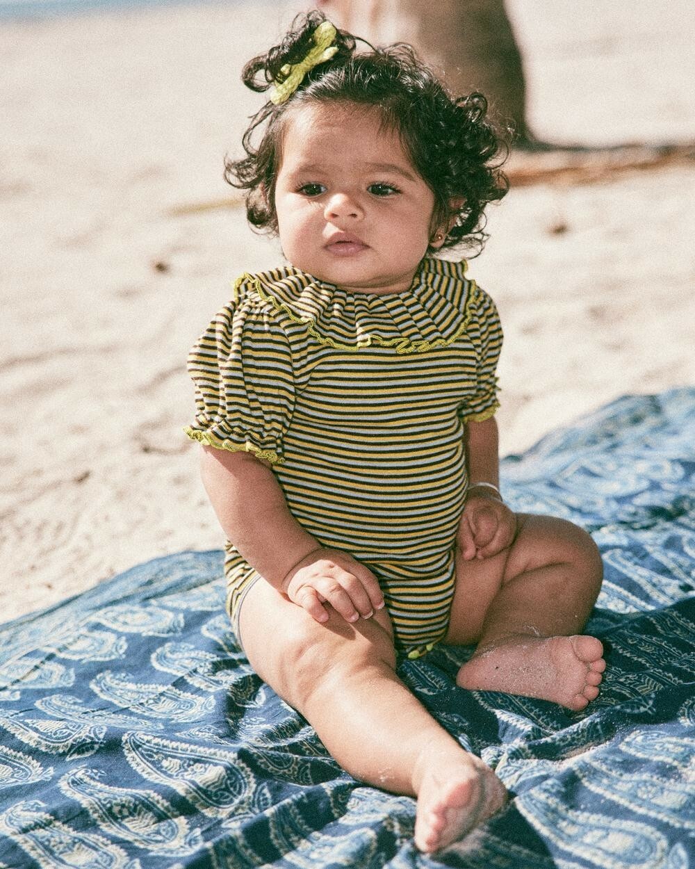 Misha & Puff - Balloon Sleeve Paloma Onesie - Bark Stri