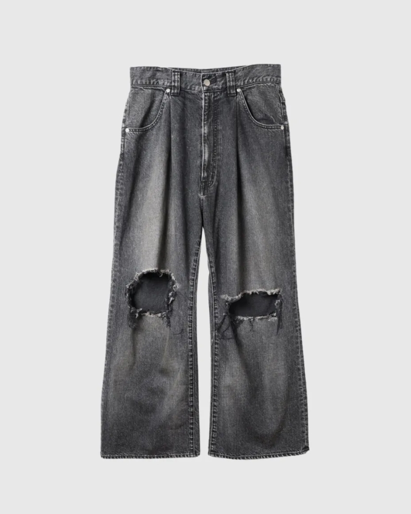 JieDa - DAMAGE ONE TUCK WIDE STRAIGHT DENIM / INDIGO
