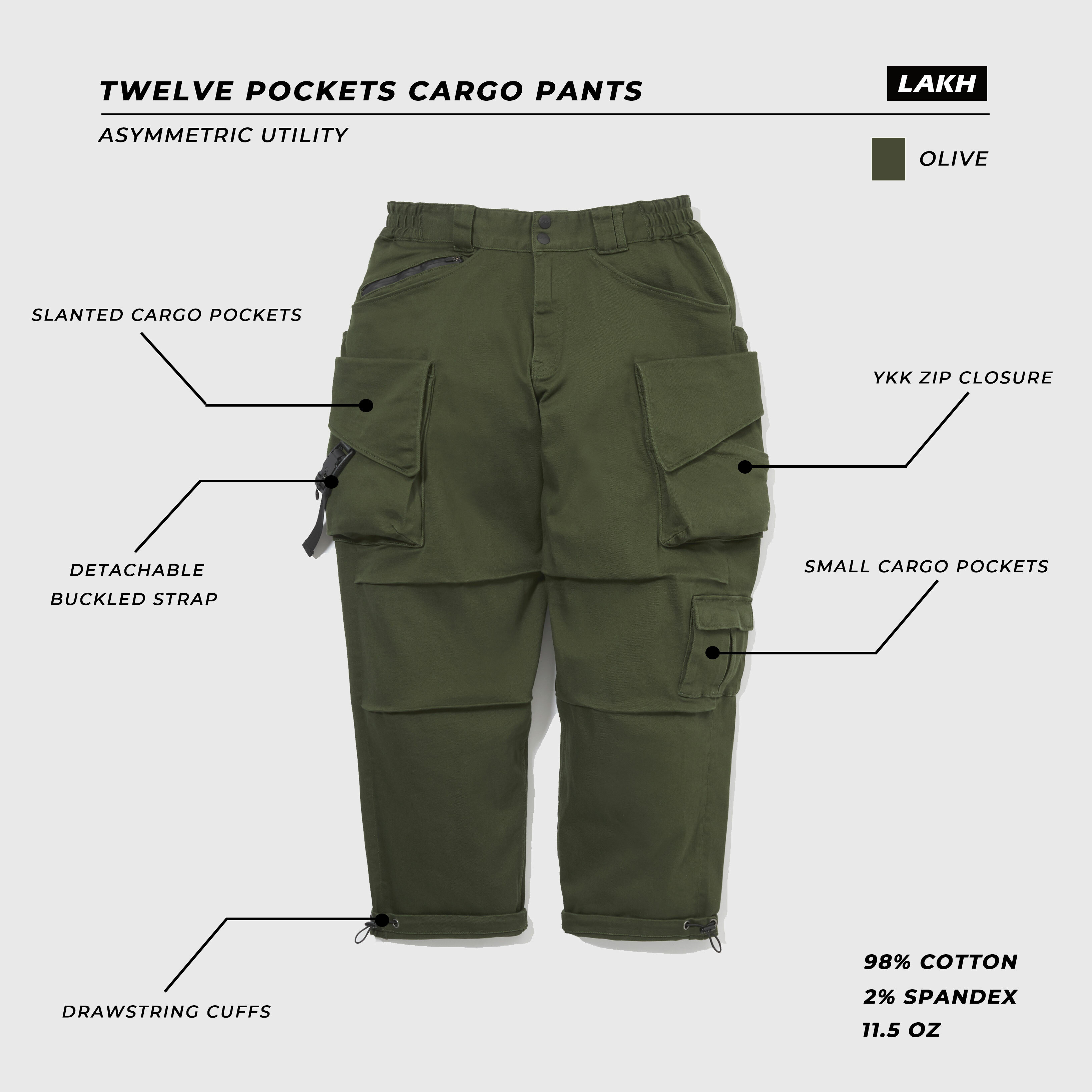 LAKH Supply Twelve Pockets Cargo Pants