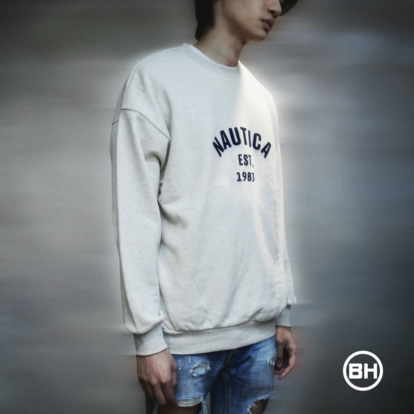 Nautica Felt Patch Arch Logo Crewneck