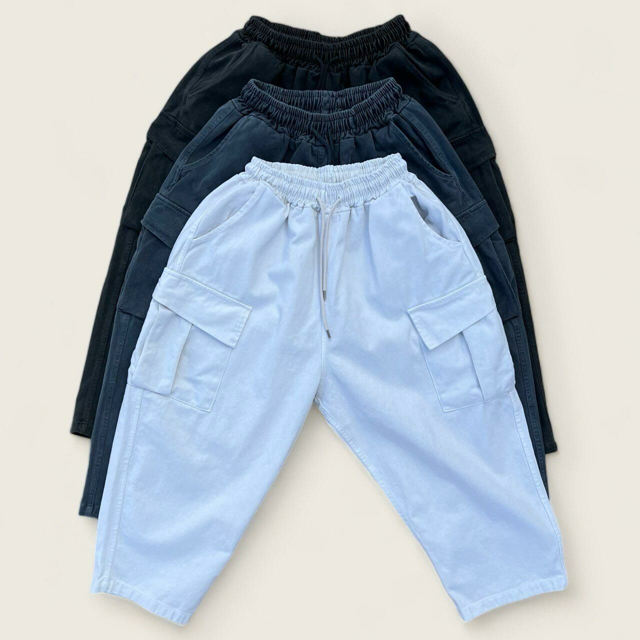 洗水淨色工裝鬆身褲 PEACOCK-062P