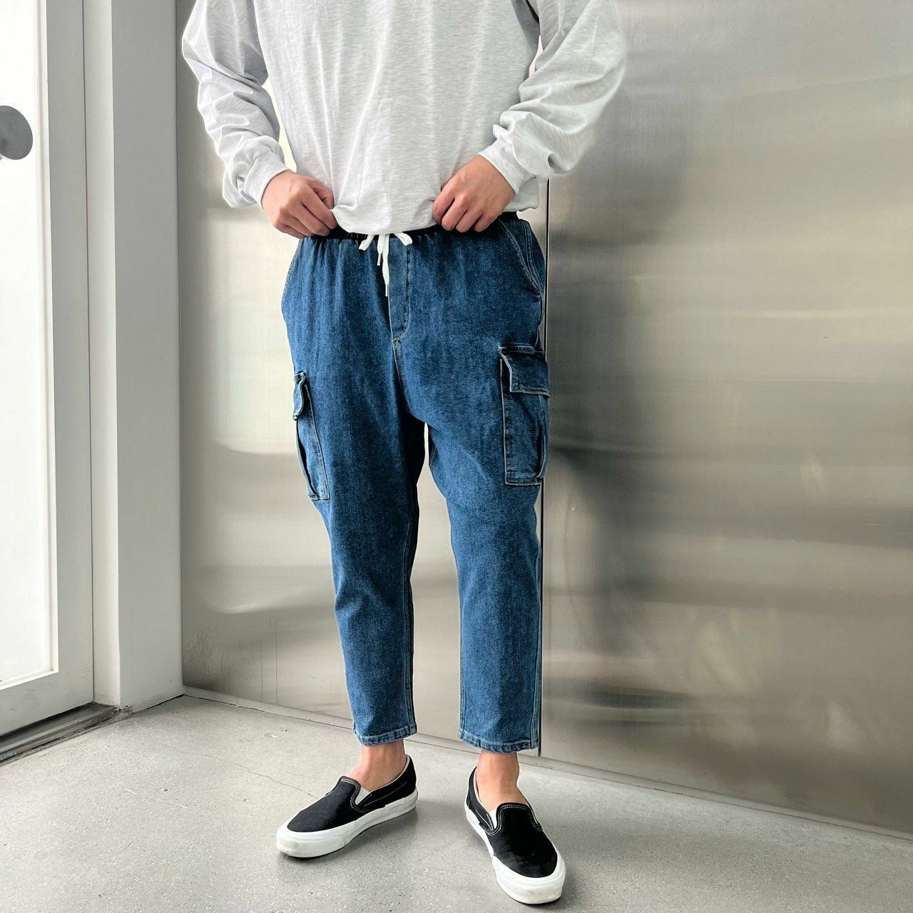 淨色工裝鬆身牛仔褲 PEACOCK-072J