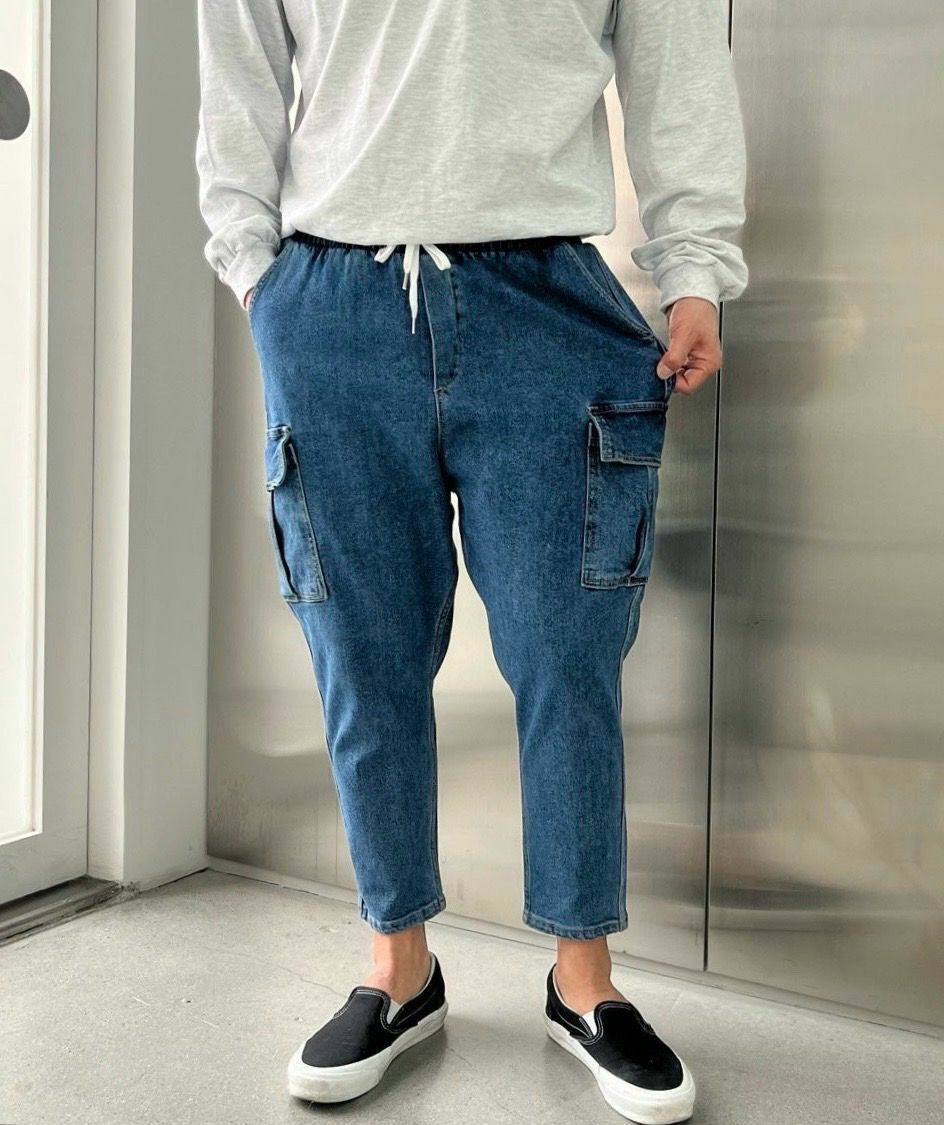 淨色工裝鬆身牛仔褲 PEACOCK-072J
