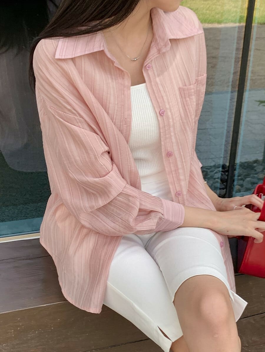 韓國Cherrykoko授權 悠閒細緻流線壓紋圓擺襯衫