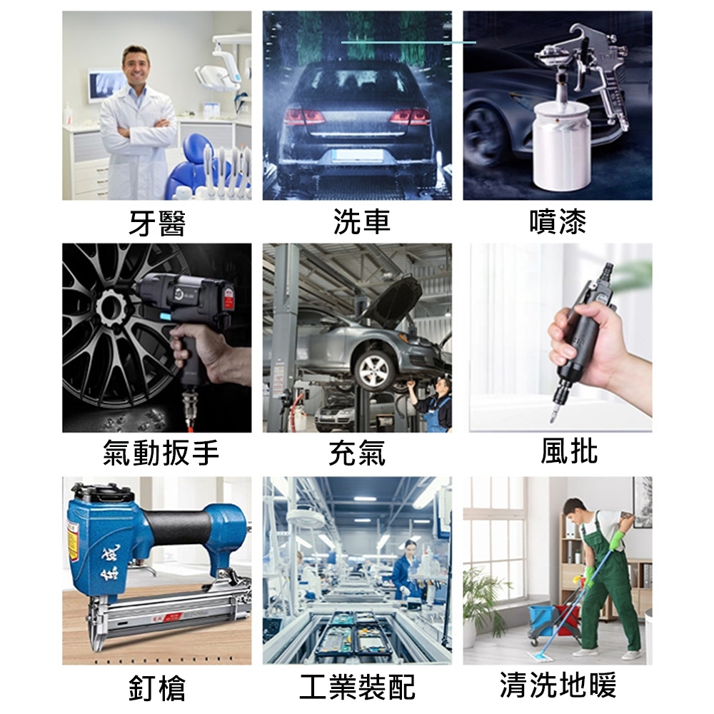 附發票｜TW0531無油式空壓機｜快速型 雙馬達靜音款 4輪 壓縮機 散熱片 贈6M風管/風槍/母頭