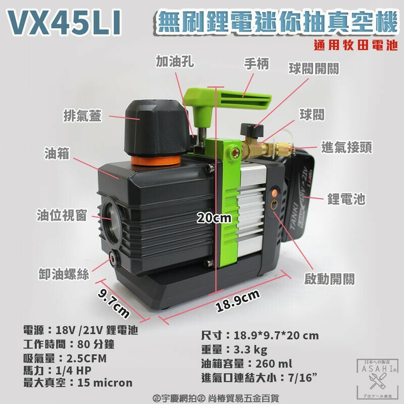 附發票｜VX45LI｜ 21V無刷鋰電迷你抽真空機 升級雙極馬達 無刷高真空 鋰電真空幫浦