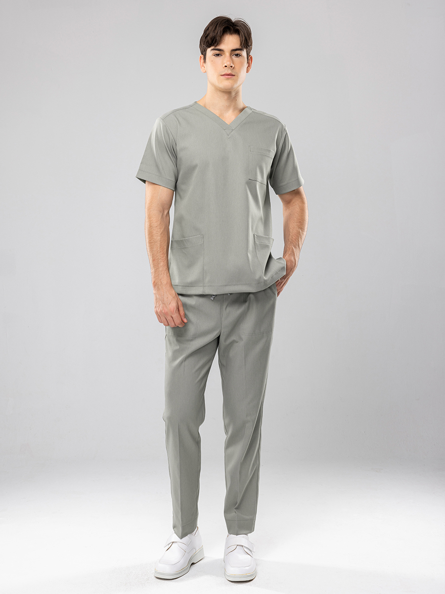 【 AB912-E2 】男女通用-鬆緊抽繩長褲-AB柔挺布-雪松綠