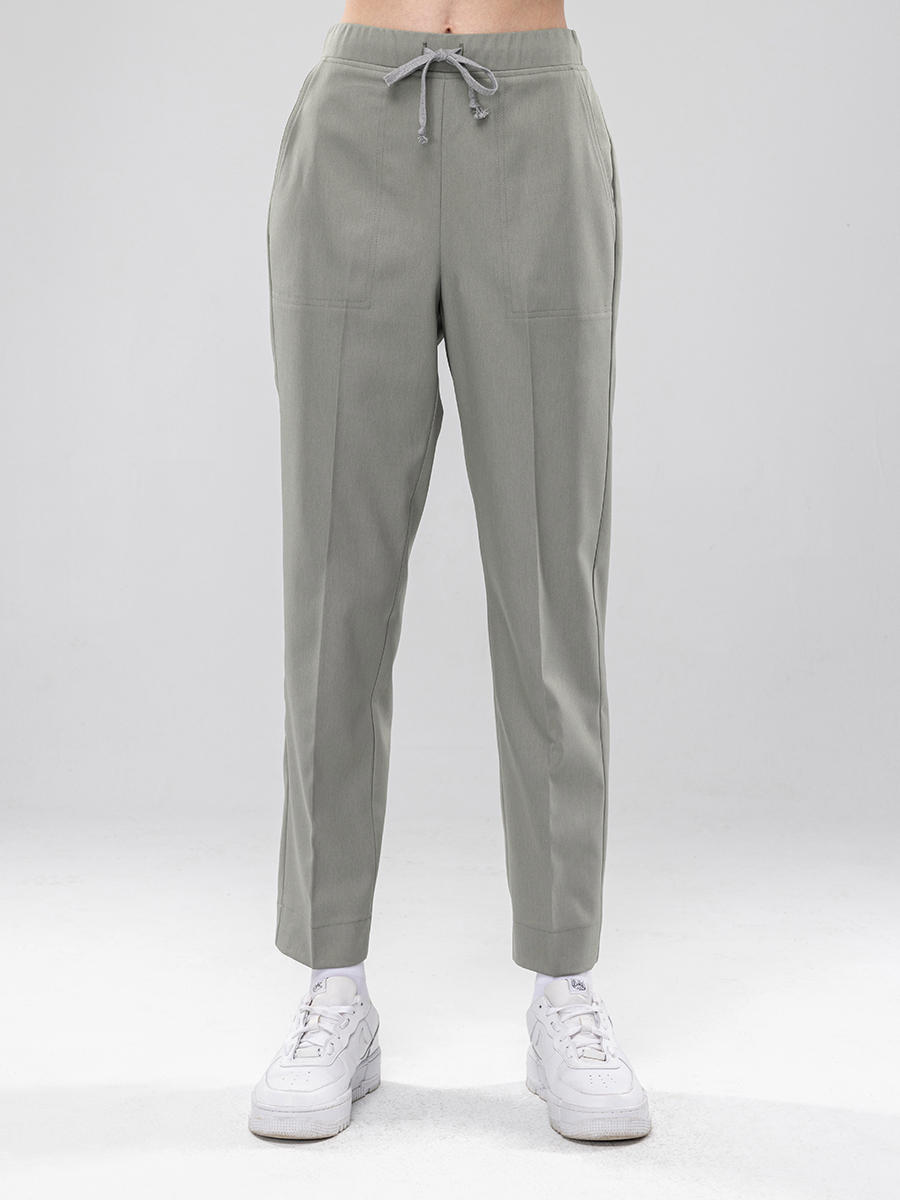 【 AB912-E2 】男女通用-鬆緊抽繩長褲-AB柔挺布-雪松綠