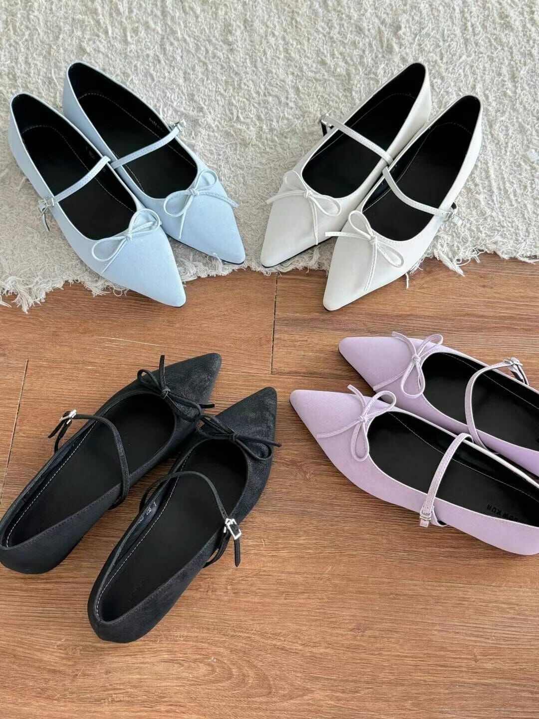 MQ2494 尖頭蝴蝶結絨布瑪莉珍鞋 (建議買大一碼)