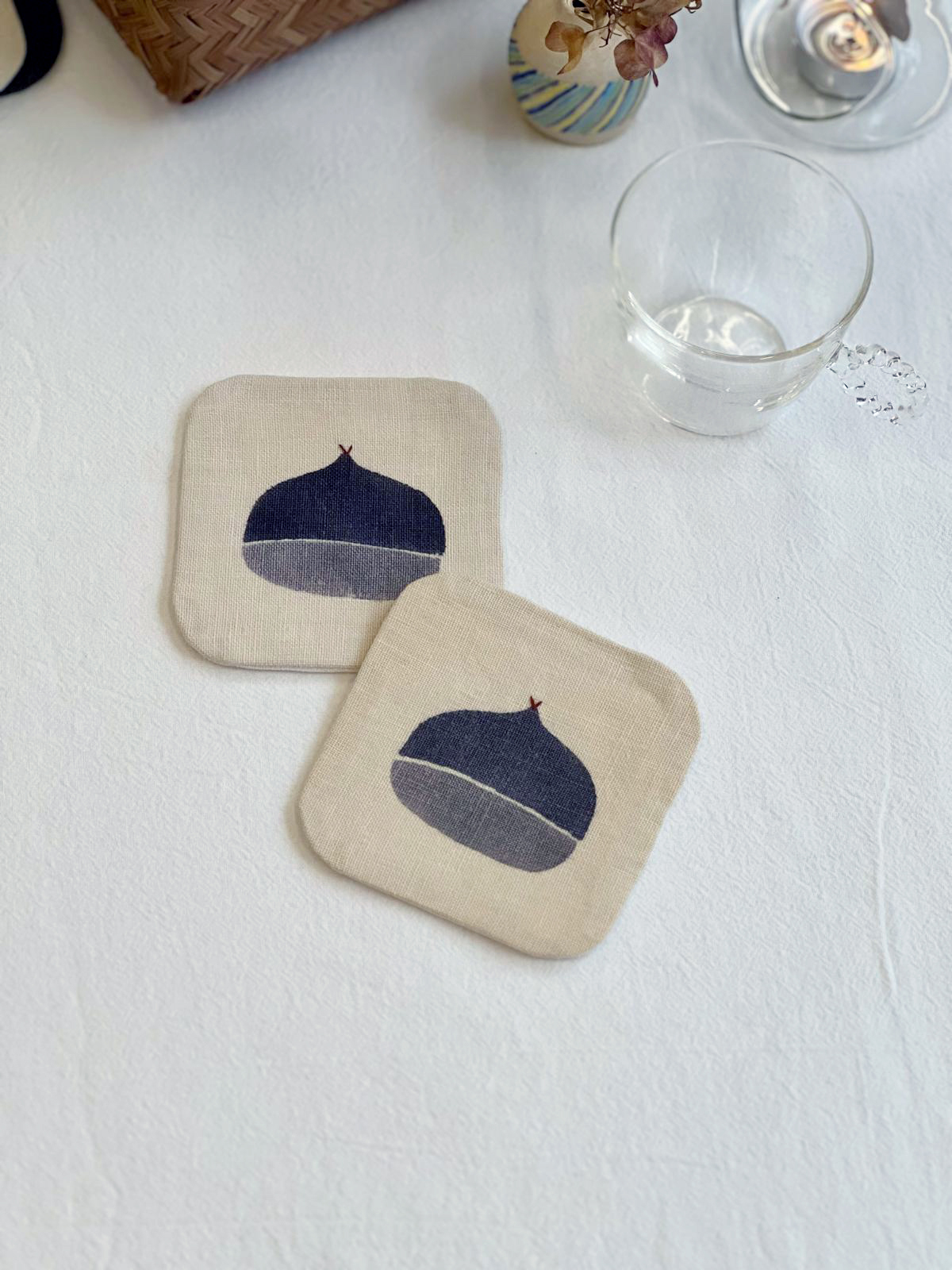手工泥染 刺繡杯墊 栗｜Tomotake