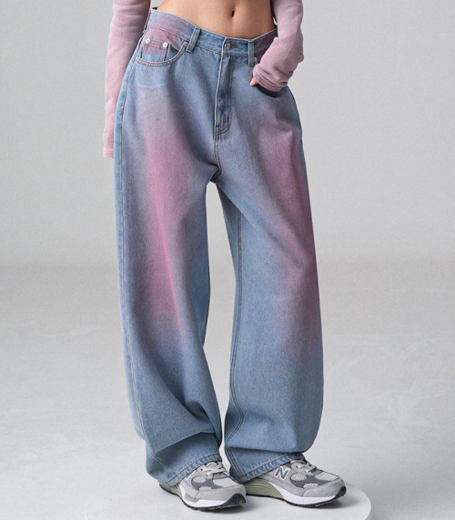 AVANDRESS POP PINK BRUSH DENIM PANTS LIGHT BLUE
