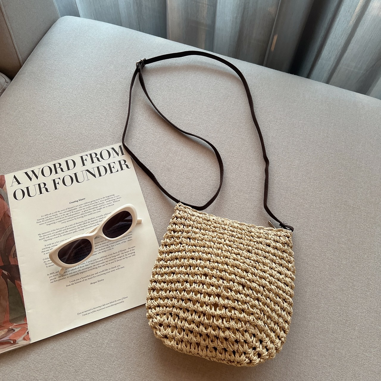 單肩編織手工草編包/二色