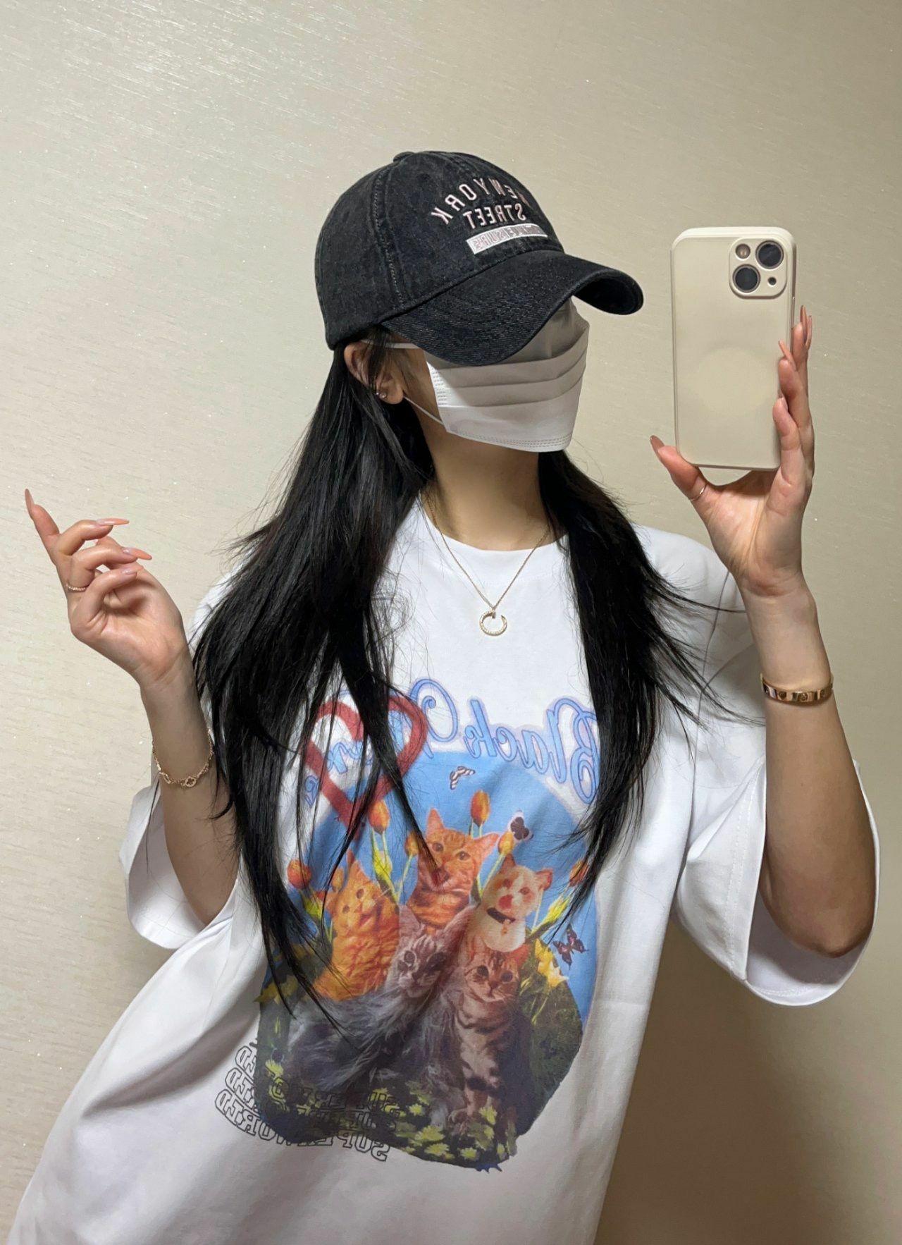 貓仔圖案英文字短袖Tee T5425