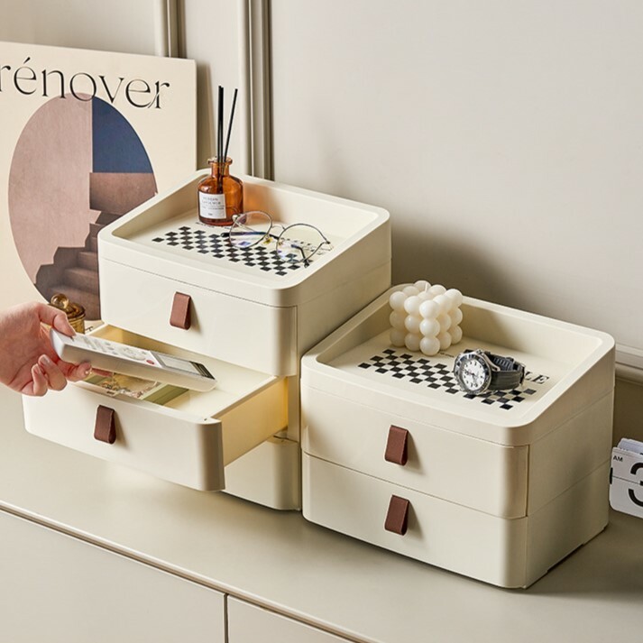 《4150》黑棋盤格字母桌面抽屜式收納盒