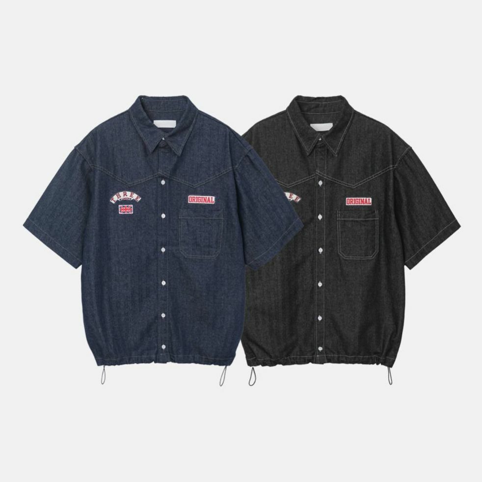 淨色袋口綉章可束腳短袖恤衫 S2215