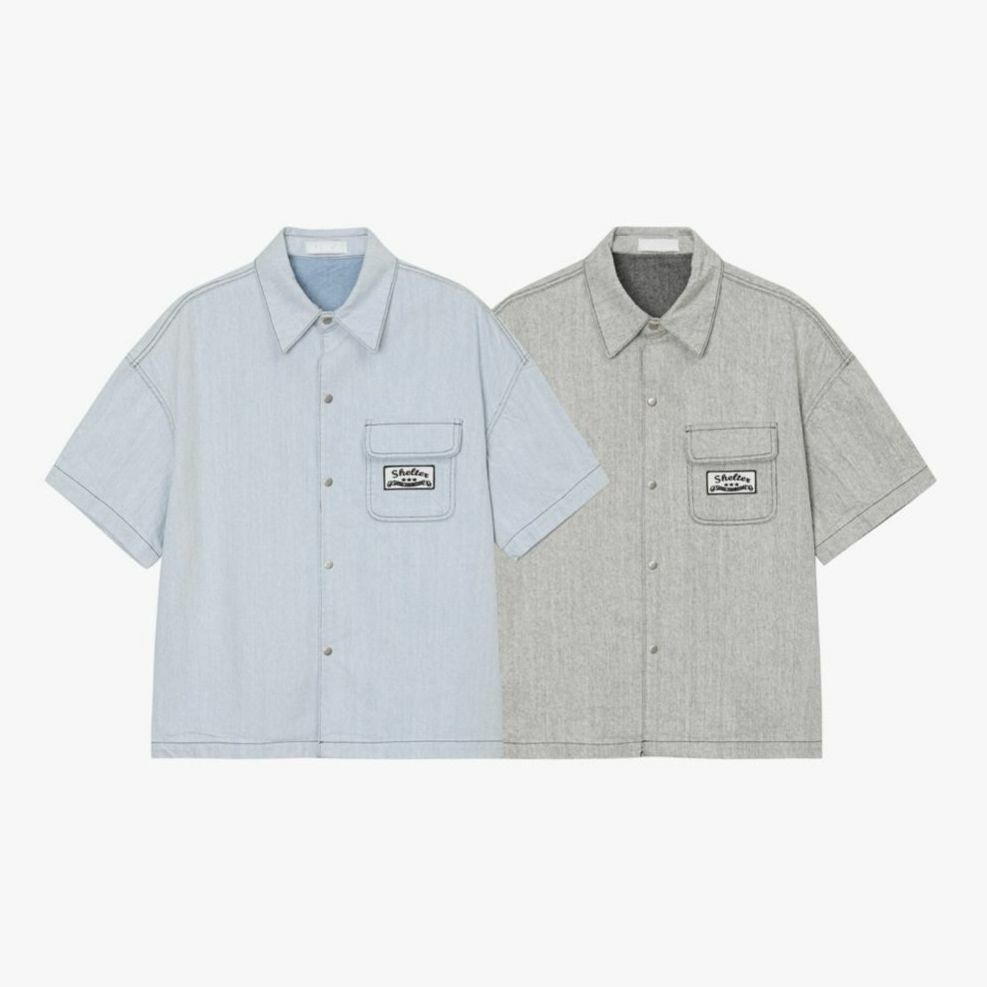 淨色袋口綉章短袖恤衫 S2214