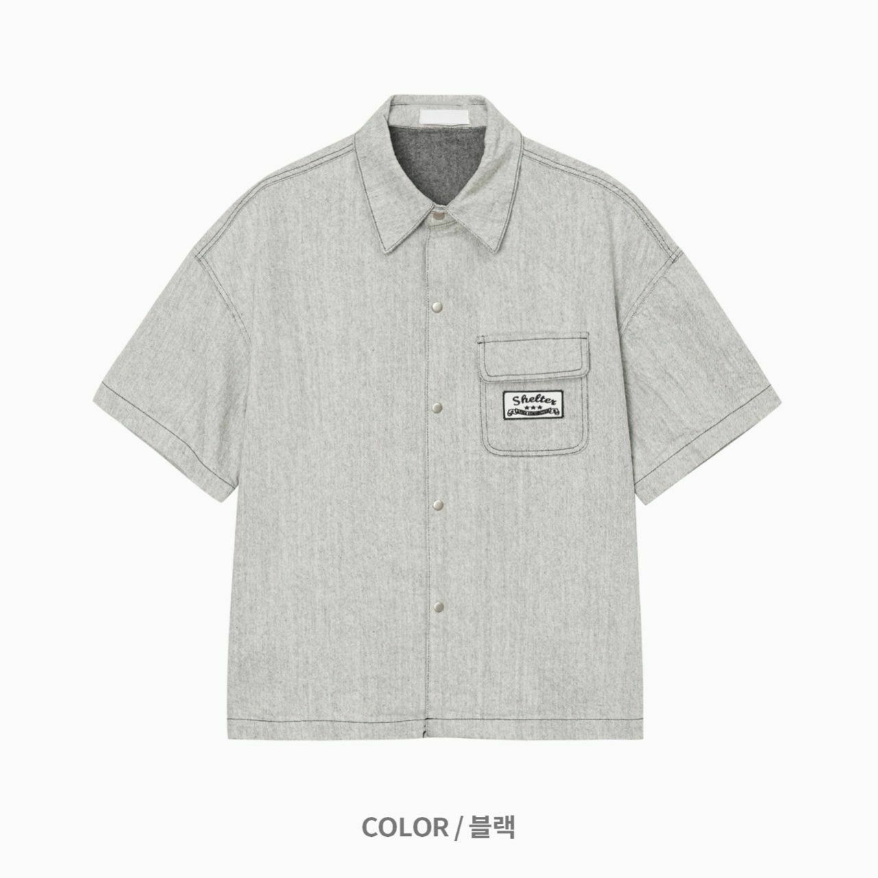 淨色袋口綉章短袖恤衫 S2214