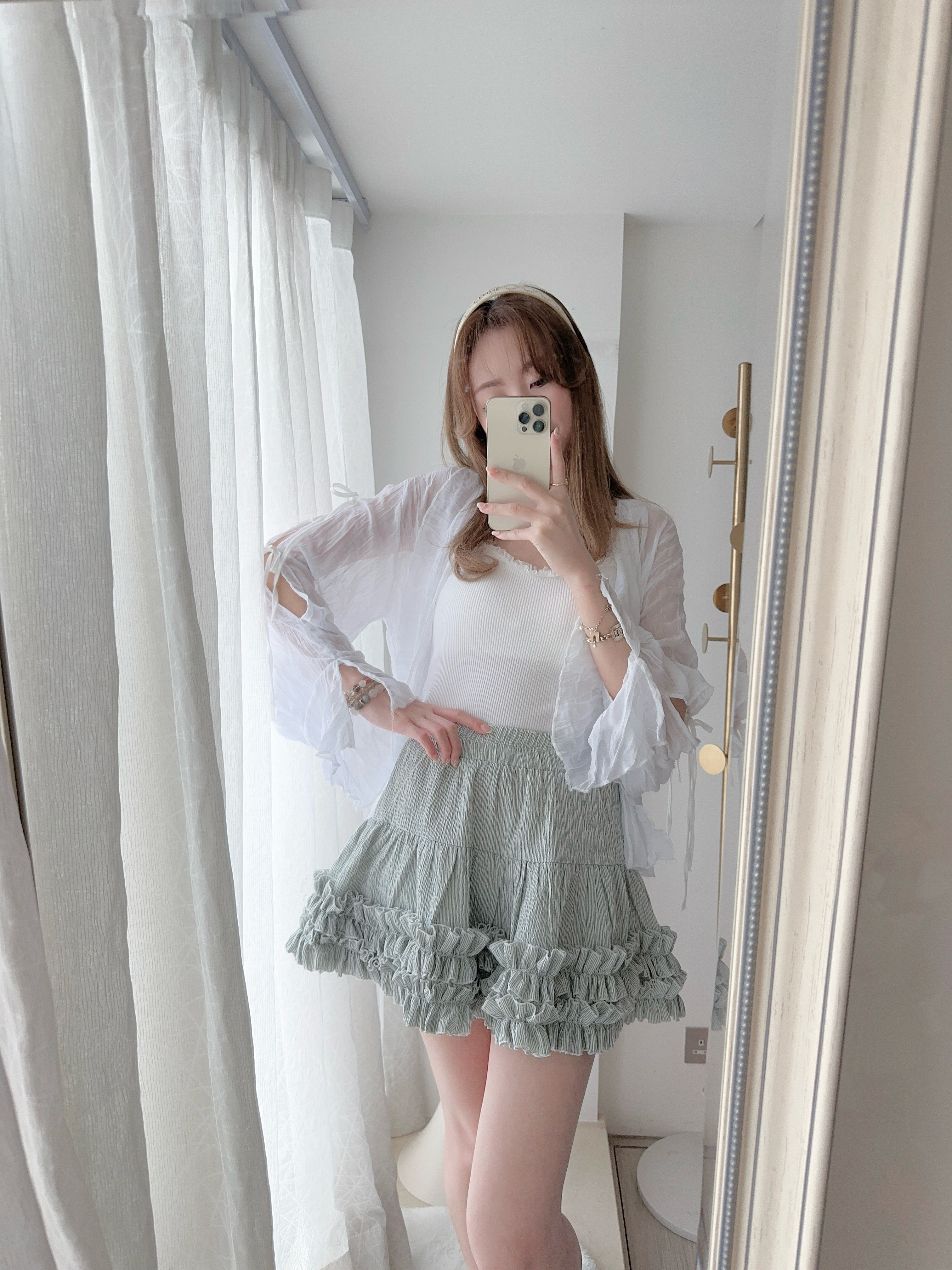 *MADE BY BJ2 SERIES* THE LAYERED RUFFLE WOOD GRAIN SKIRT IN MINT