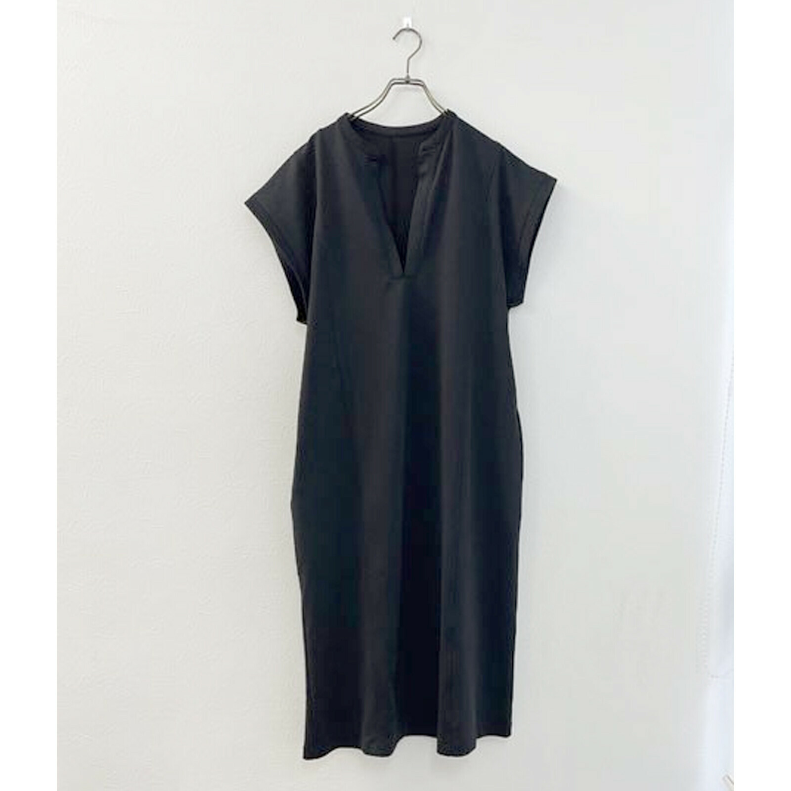 清爽領口法式袖長款連衣裙 (兩色入) 【日本直送】