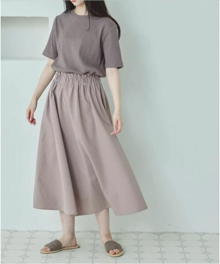 摩卡色系短袖腰身拼接連衣裙 (兩色入) 【日本直送】