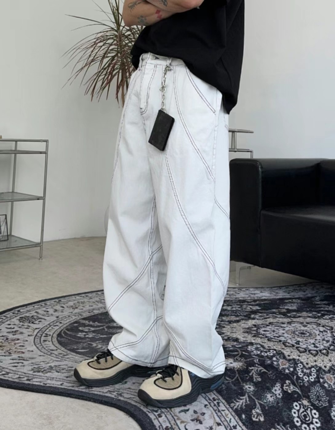 現貨 韓國 反車線 流線 環繞 直筒 牛仔褲