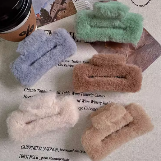 [2 FOR RM10] Small-sized Rectangular Plush Hair Claw