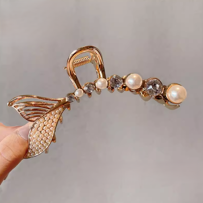 Elegant Pearl Rhinestone Mermaid Tail Hair Claw
