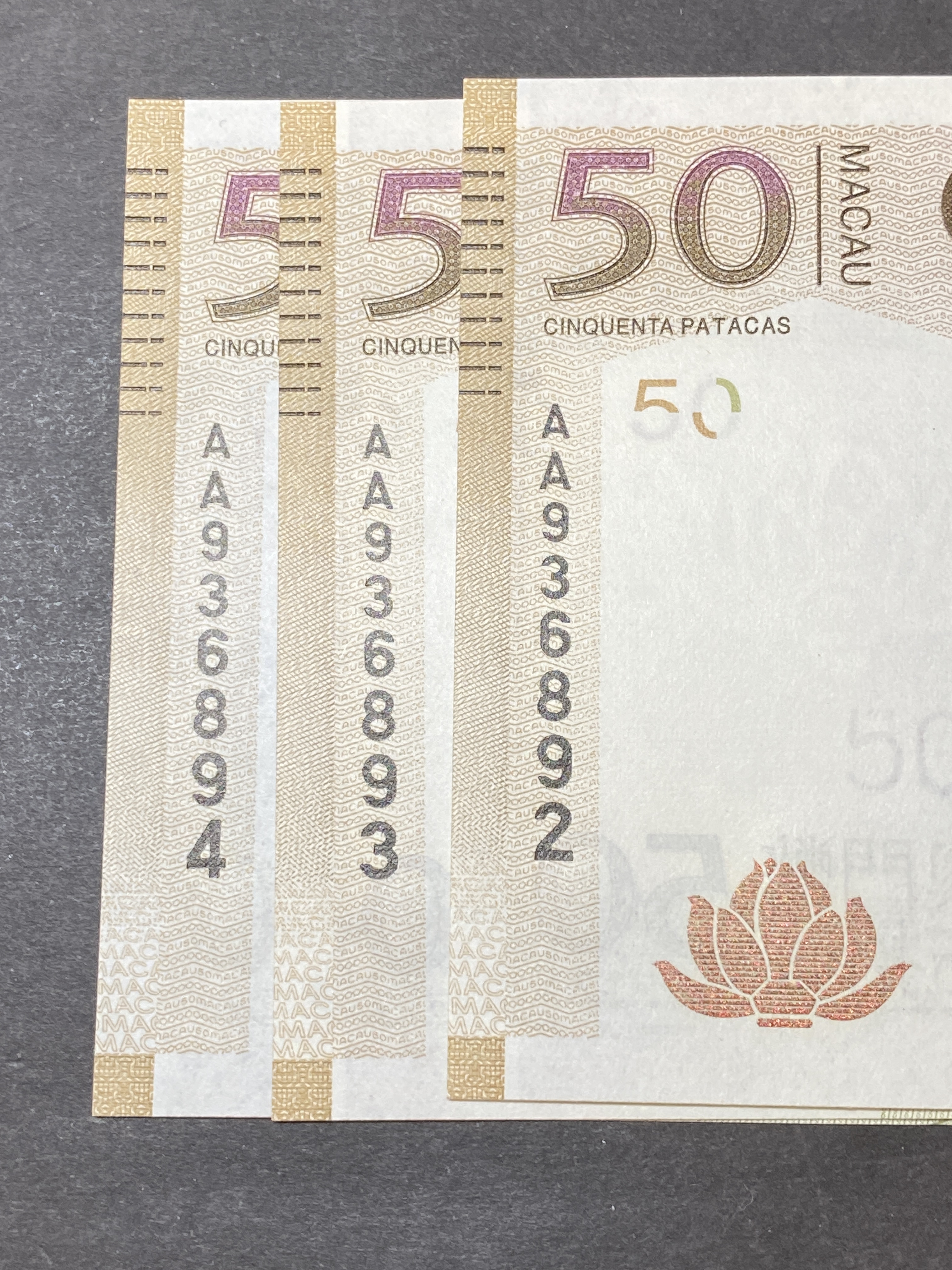 2008 Macau Bank of China 50 dollars AA prefix (UNC condition)