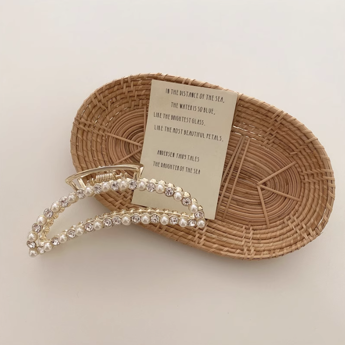 Minimalist Half-circle Pearl Rhinestone Large Hair Claw