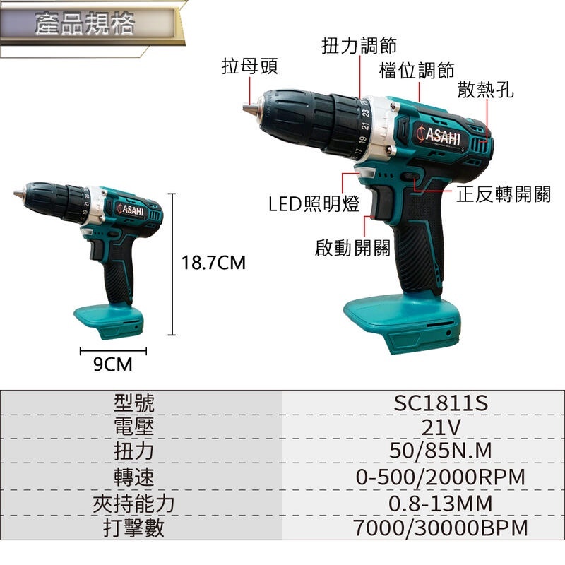 附發票｜SC1811S｜ 鋰電無刷三用錘擊鑽 震動電鑽 錘鑽 小電鑽 雙速正反轉 迷你