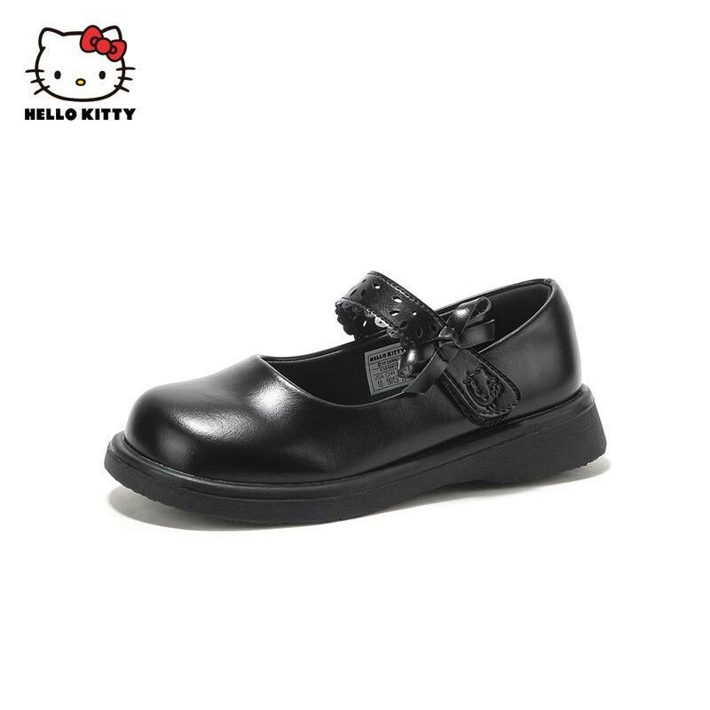 Hello Kitty 真皮透氣魔術貼黑皮鞋